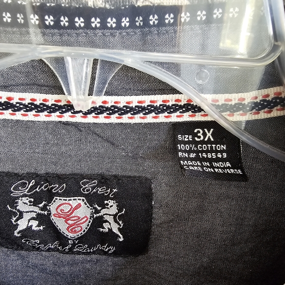 English Laundry Lions Crest Button Shirt Men Size 3X Black White Print Pockets - Picture 3 of 4